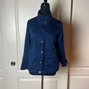 CHICOS NAVY BLUE BASIC BUTTON LIGHT TRAVEL JACKET